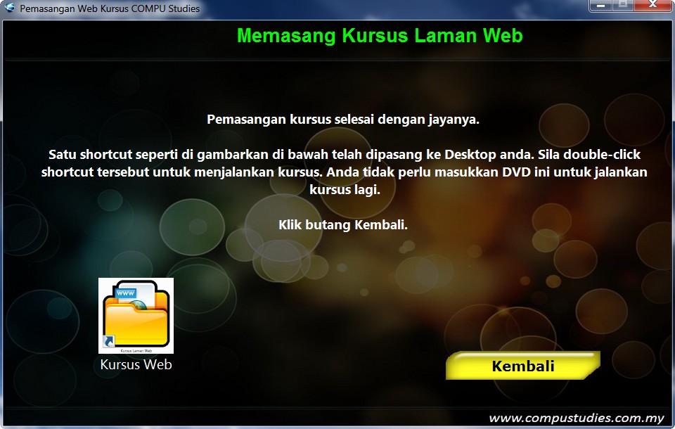 Kursus dipasang dengan jayanya.